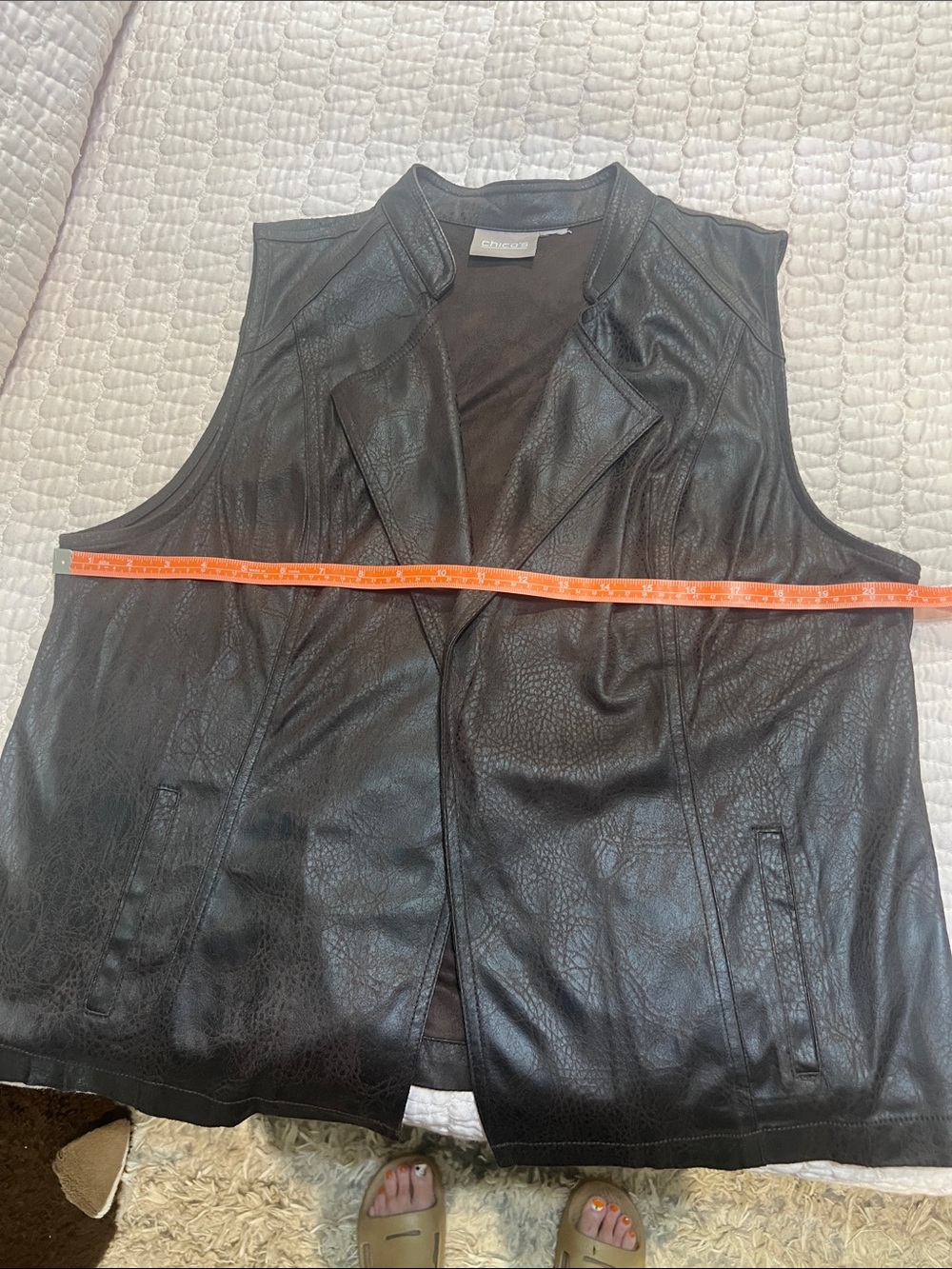 Chico's Brown Faux Leather Open-Front Vest